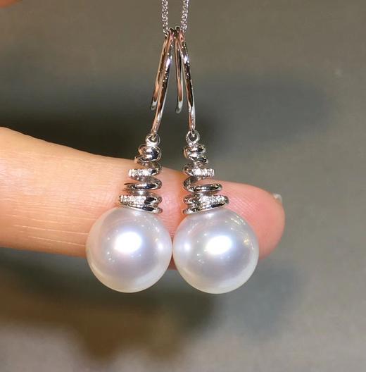 精品澳白耳环天然澳白珍珠耳环1112mm18k金钻石镶嵌珠子近圆强光几乎