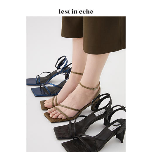 lost in echo 设计师脚环细带方头凉鞋 复古通勤高跟鞋 商品图3