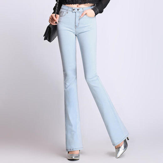 RM-A18春季新品女裤高腰微喇牛仔裤女修身显瘦复古喇叭裤长裤 商品图4