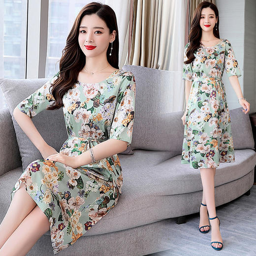 上海旗袍厂ASE-ASE2203优雅复古真丝圆领印花连衣裙 商品图0