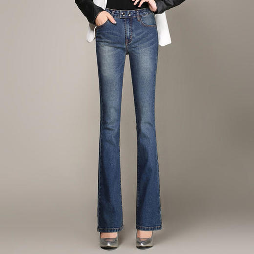RM-A18春季新品女裤高腰微喇牛仔裤女修身显瘦复古喇叭裤长裤 商品图1
