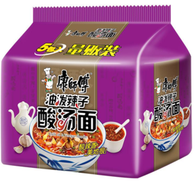 【亚欧超市】康师傅油泼辣子酸汤面87.5g*5