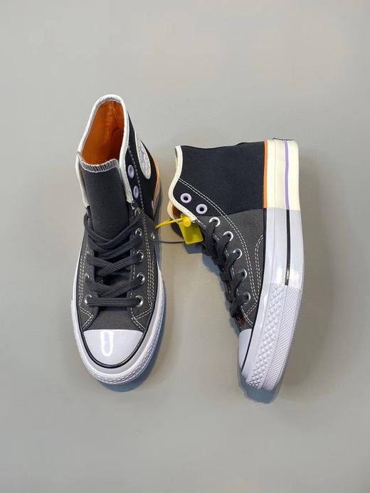 精致手工硫化组合，硅蓝PU中底，解构重组效果，匡威Converse Restructured Chuck 1970 High“White”高帮硫化休闲运动板鞋“拼接双鞋米白” 黑灰高167668C 商品图2