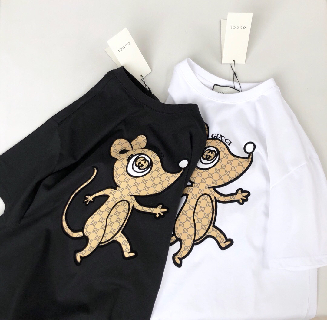植绒印花gg新款米老鼠圆领短袖t恤重工打造细节无敌男女款tt563819