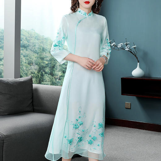 KDS-880中国风刺绣新款复古气质绣花欧根纱连衣裙 商品图2