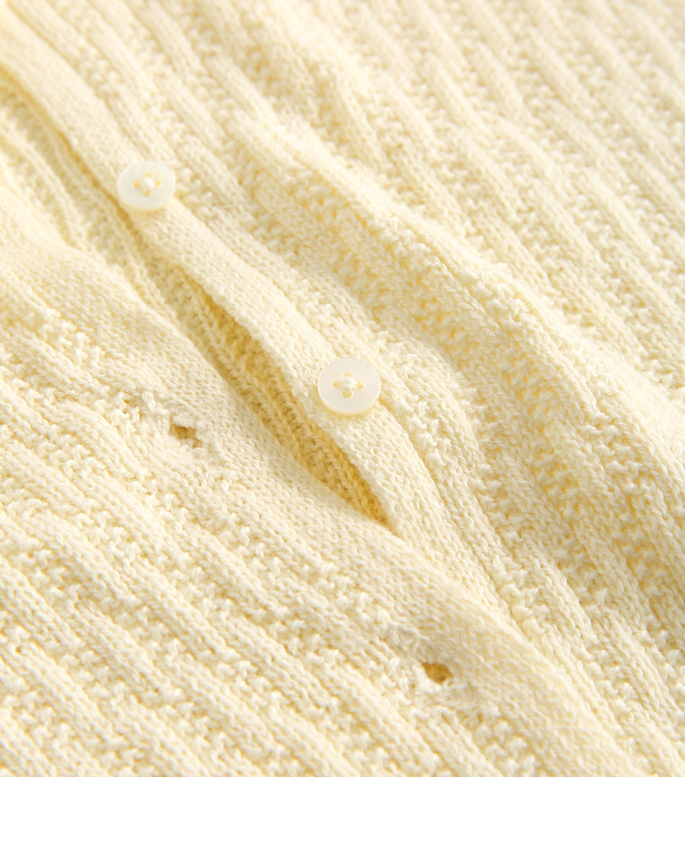 312606014初棉100全棉定制针型日系温柔淡奶黄半袖防晒开衫v领短袖