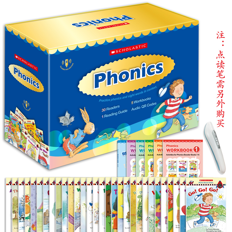 Scholastic Phonics 美国学乐英语自然拼读分级绘本36册（盒装） 点读版  英文原版进口图书 儿童英语入门教材 带音频 可另购点读笔搭配使用