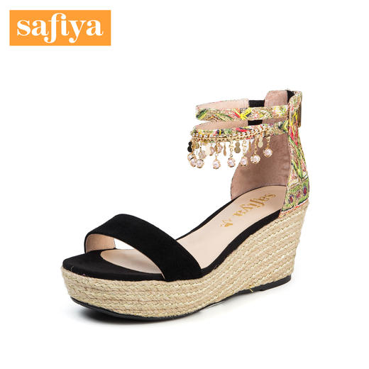 商场同款 | Safiya/索菲娅夏季新商场同款坡跟编织流苏女凉鞋SF82115081 商品图1