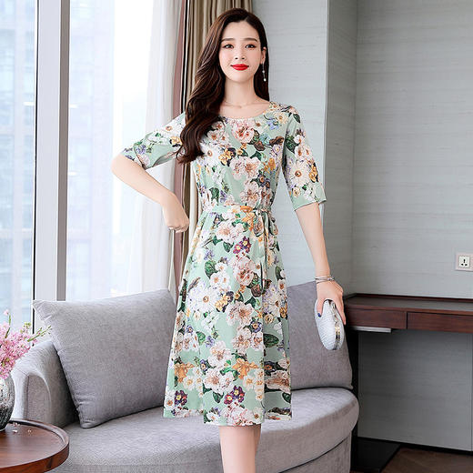 上海旗袍厂ASE-ASE2203优雅复古真丝圆领印花连衣裙 商品图3