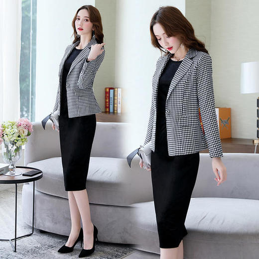 LY-LY91938韩版时尚气质修身通勤小西装一步裙两件套套装 商品图1