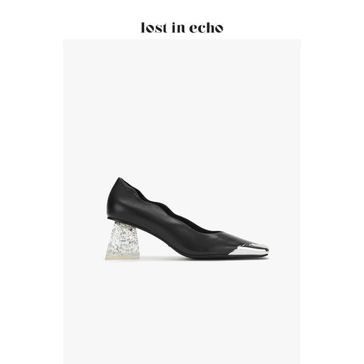 【微瑕疵不退不换】设计师 lost in echo 不规则铁头波浪浅口单鞋 黑色通勤高跟鞋女 商品图2
