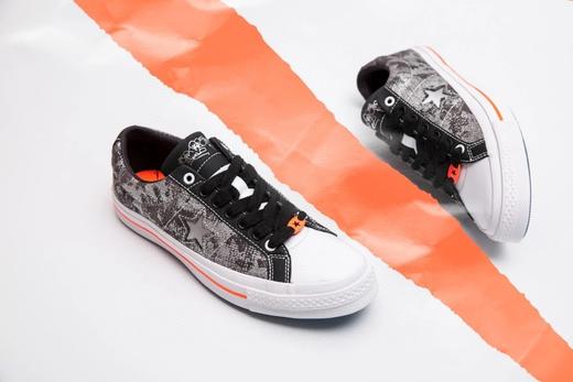 原装硫化工艺#市面最为正确PU硅蓝中底#金属质感 + 水晶外底 匡威一星系列经典低帮复古皮革休闲百搭硫化板鞋“黑橙银金属绣”165743C 商品图0