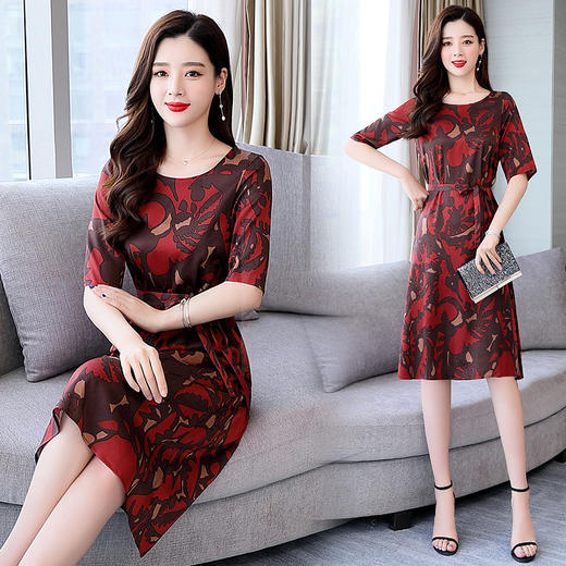 上海旗袍厂ASE-ASE2203优雅复古真丝圆领印花连衣裙 商品图2