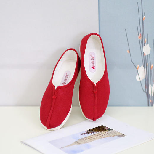内联升女鞋手工单鞋千层底本命年红色夹鞋8280A 商品图0