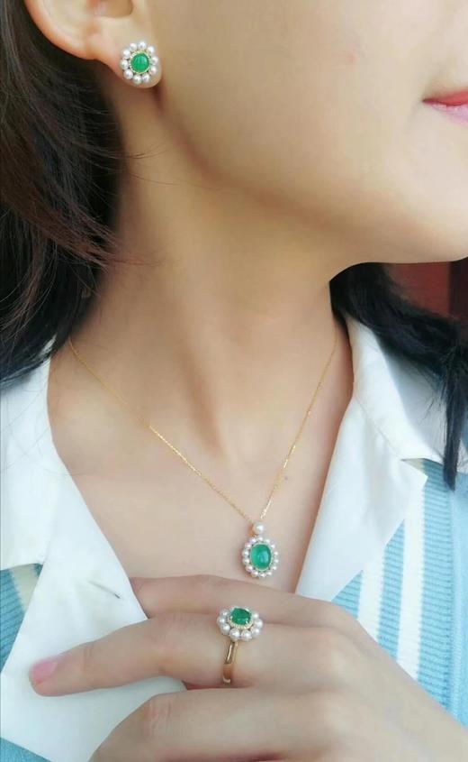 18k金 弧面祖母绿珍珠 复古仙女 米珠颈链 商品图10