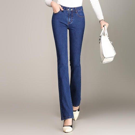 RM-A18春季新品女裤高腰微喇牛仔裤女修身显瘦复古喇叭裤长裤 商品图3