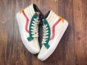 Vans Vault OG Sk8-Hi  万斯 米白撞色高帮 真标硫化工艺 升级正确原装铝楦数据楦型 海外高端限定高端系列 老茱莉安硫化 红绿白三色撞色 VN0A38FWVZ0