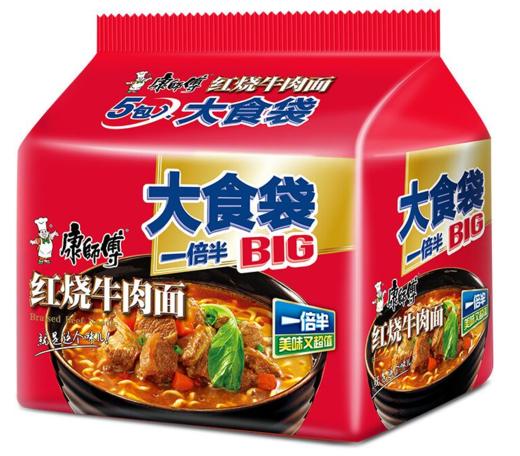 【亚欧超市】康师傅大食袋红烧牛肉129g*5 商品图0