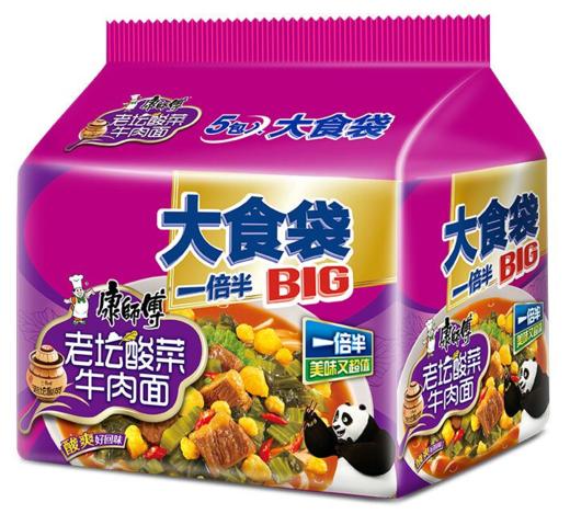【亚欧超市】康师傅大食袋酸菜牛肉面129g*5 商品图0