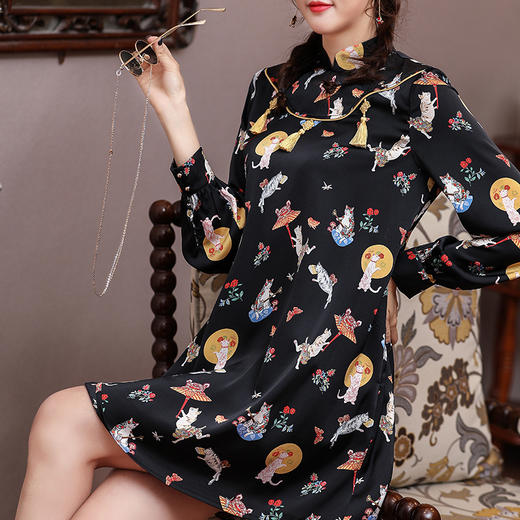 OG-99446春新款宽松休闲时尚民国风印花小个子连衣裙 商品图1