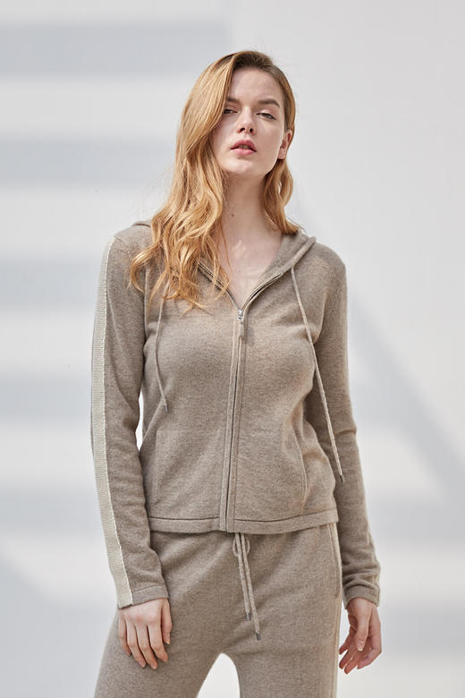 疗愈羊绒| 撞织带休闲连帽衫 SJF18W101N 商品图1