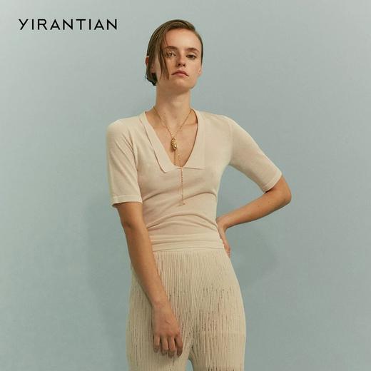 YIRANTIAN2020春夏新款黑色白色粉色翻领收腰后背系带针织上衣 YRT20SS-K07BLK 商品图1