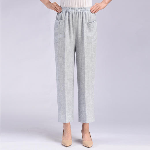 MQ-1196-2005夏薄款松紧高腰棉麻九分中老年亚麻长裤YY 商品图3