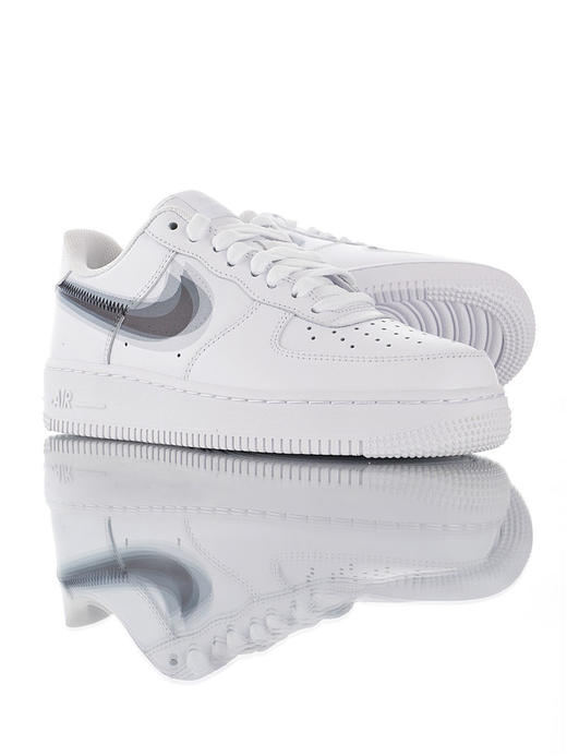 耐克Nike Air Force 1 '07 LV8 原模具开发打造 采用硬质头层牛皮革 内置全掌air sole气垫 耐克空军低帮经典百搭休闲运动板鞋 皮革白灰黑重影钩 商品图3