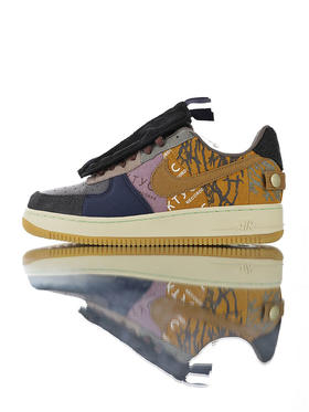 耐克Travis Scott X Nike Air Force 1 Low Zipper 斯科特联乘 多块原厂面料拼接 可拆卸设计拉链装置 空军一号 拼接棕黄夜蓝黑