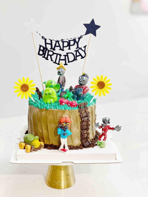 植物大战僵尸系列主题蛋糕，外部原味奶油调色，夹心口味可按喜好选择 商品图5