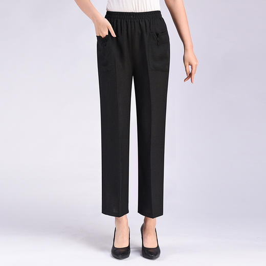 MQ-1196-2005夏薄款松紧高腰棉麻九分中老年亚麻长裤YY 商品图2