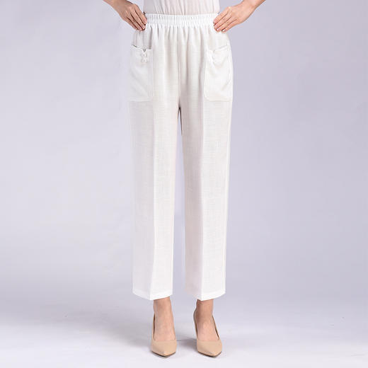 MQ-1196-2005夏薄款松紧高腰棉麻九分中老年亚麻长裤YY 商品图1