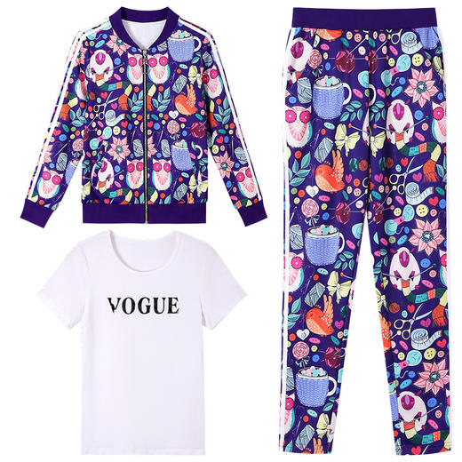YNE-ZZQYQX819007新款韩版时尚印花卫衣休闲运动服三件套 商品图4