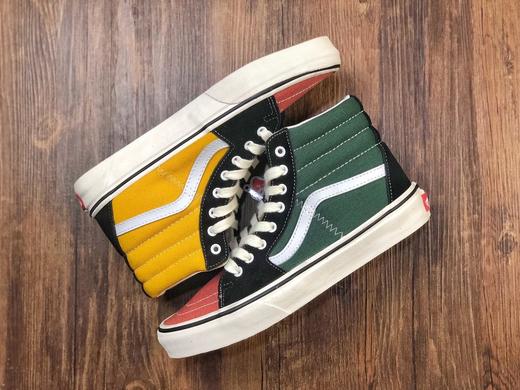VANS范斯SK8-HI鸳鸯红黄蓝三色拼接 四色拼接 粉蓝绿黄 蓝黑绿黄 高帮男鞋休闲板鞋 官方货号VN0A4U3CWNY 尺码35-44 商品图4