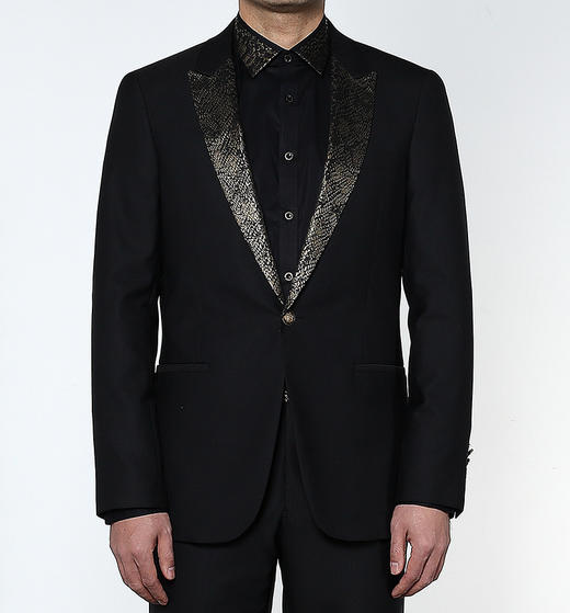 Marco Azzali 黑色烫金枪驳头相拼套西 A3701200 商品图0