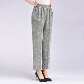MQ-1196-2005夏薄款松紧高腰棉麻九分中老年亚麻长裤YY