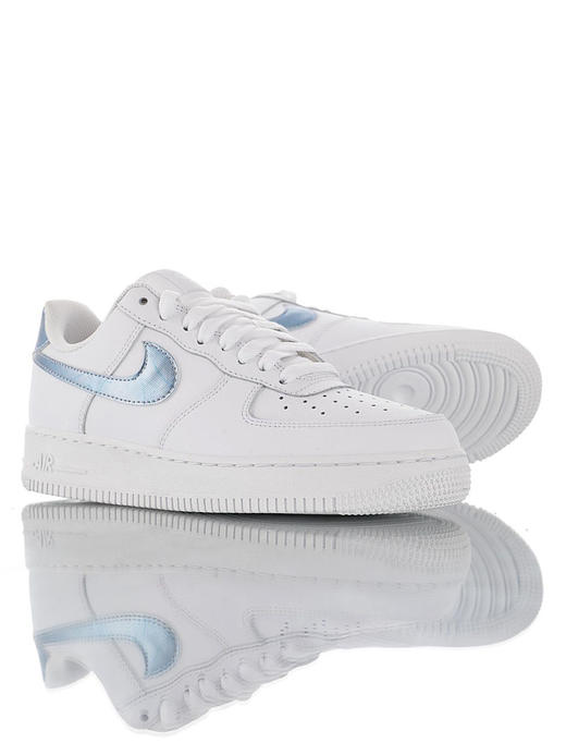 耐克Nike Air Force 1 Low '07 正确无色差皮革材质钩子 采用硬质头层牛皮革 内置全掌air sole气垫 空军一号经典低帮休闲运动板鞋 白皮雾霾蓝钩 商品图1