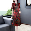 F-MG8032春气质时尚印花中长款缎面桑蚕丝连衣裙 商品缩略图1