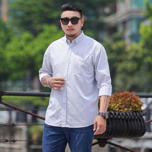 【新款DM】大依优型大码衬衣多色大码长袖衬衫男显瘦宽松透气上衣绅士休闲商务 商品图1