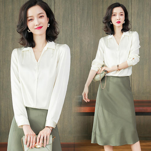 上海旗袍厂ASE-L6623    V领气质名媛真丝衬衫 商品图1