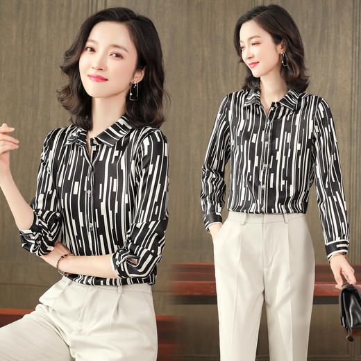 上海旗袍厂ASE-L6609新品气质竖条真丝衬衫 商品图0