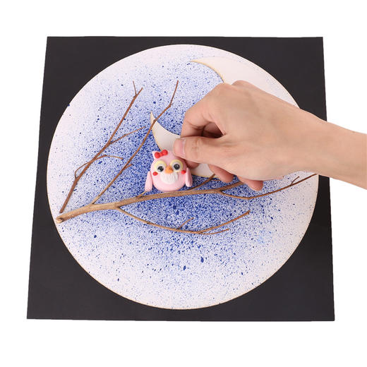 儿童水彩颜料喷画 月光下的猫头鹰幼儿园美术粘贴画材料制作 商品图2