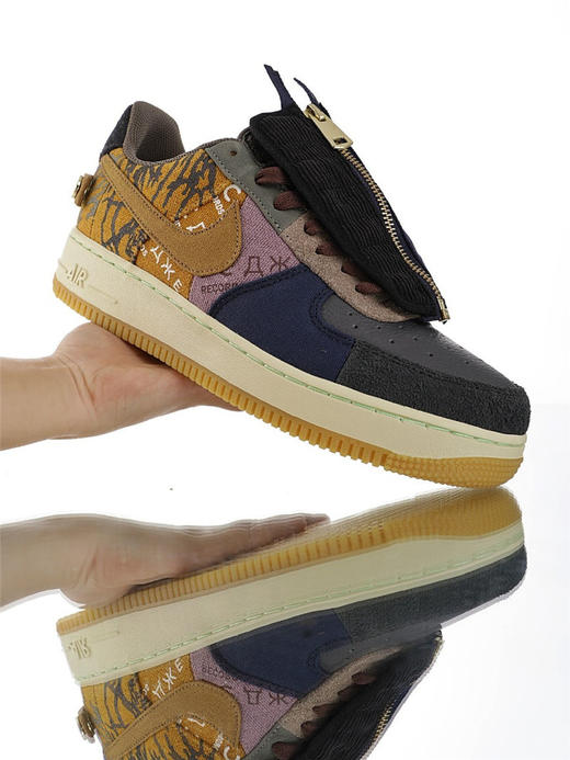 耐克Travis Scott X Nike Air Force 1 Low Zipper 斯科特联乘 多块原厂面料拼接 可拆卸设计拉链装置 空军一号 拼接棕黄夜蓝黑 商品图1