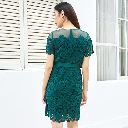 EITIE爱特爱女装夏季无袖绑带修身显瘦薄纱蕾丝钩花连衣裙5707467 商品图4