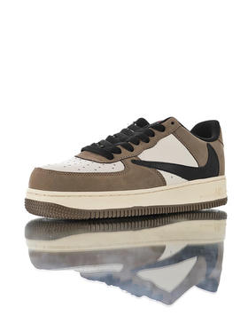 耐克Travis Scott x Nike Air Force 1 0'7 LV8 Low 倒勾倒钩空军一号板鞋 反钩深棕米白黑白黑反钩反‎钩‌橄榄绿米