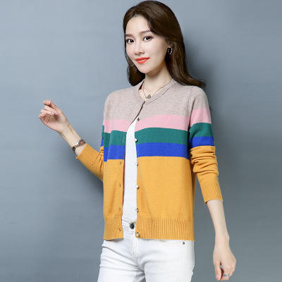 QY9731羊毛衫 女针织开衫气质淑女拼接短款长袖短款洋气淑女纯羊毛春秋 商品图1