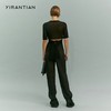 YIRANTIAN2020春夏新款黑色白色粉色翻领收腰后背系带针织上衣 YRT20SS-K07BLK 商品缩略图4