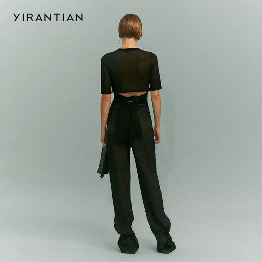 YIRANTIAN2020春夏新款黑色白色粉色翻领收腰后背系带针织上衣 YRT20SS-K07BLK 商品图4