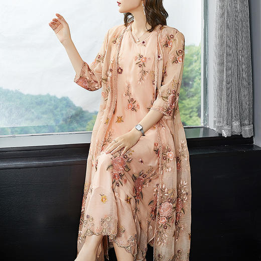 SM-SM20277夏季新款宽松绣花圆领无袖连衣裙外披两件套 商品图0