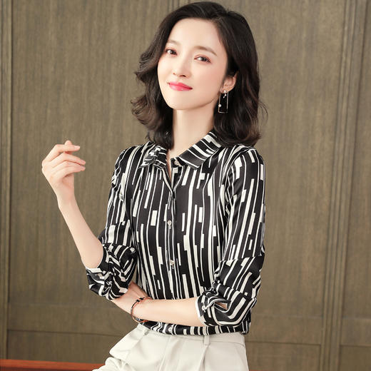 上海旗袍厂ASE-L6609新品气质竖条真丝衬衫 商品图2